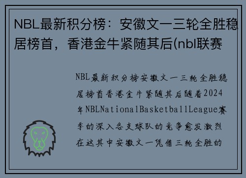 NBL最新积分榜：安徽文一三轮全胜稳居榜首，香港金牛紧随其后(nbl联赛得分王)